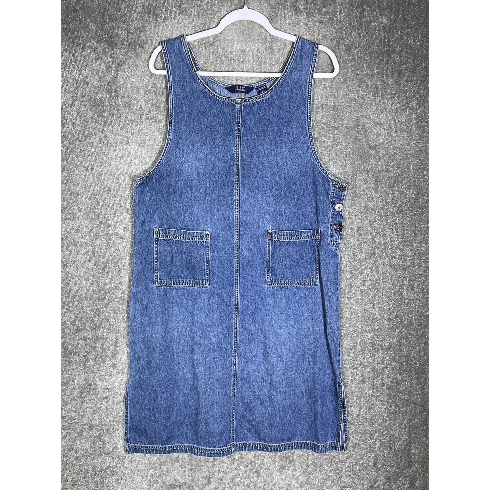 Vintage DPS Sleeveless‎ Patch Pocket Denim Dress Womens Size Large Petite Blue